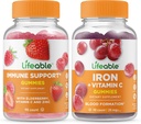 Levensvatbare Immuun Ondersteuning + ijzer met vitamine C, Gummies Bundle - Grote Proeverij, Vitamine Supplement, Glutenvrij, GGO-vrij, Kauwbaar