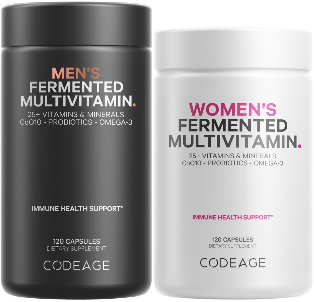 Codeage Dagelijkse Multivitamine Bundle: Multivitaminen voor vrouwen en mannen, B-vitaminen, Probiotica, Food Based Blends, 120 Capsules per fles