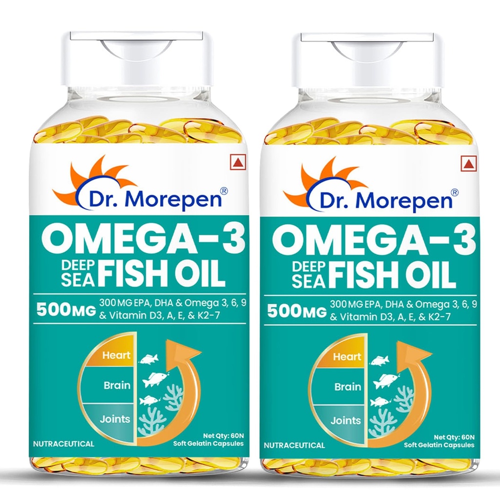 Dr. Morepen Omega 3 Fish Oil 500 Mg 300 Mg Epa & Dha|High Potency Fish Oil 60 Capsules (Pack Of 2),2 Count