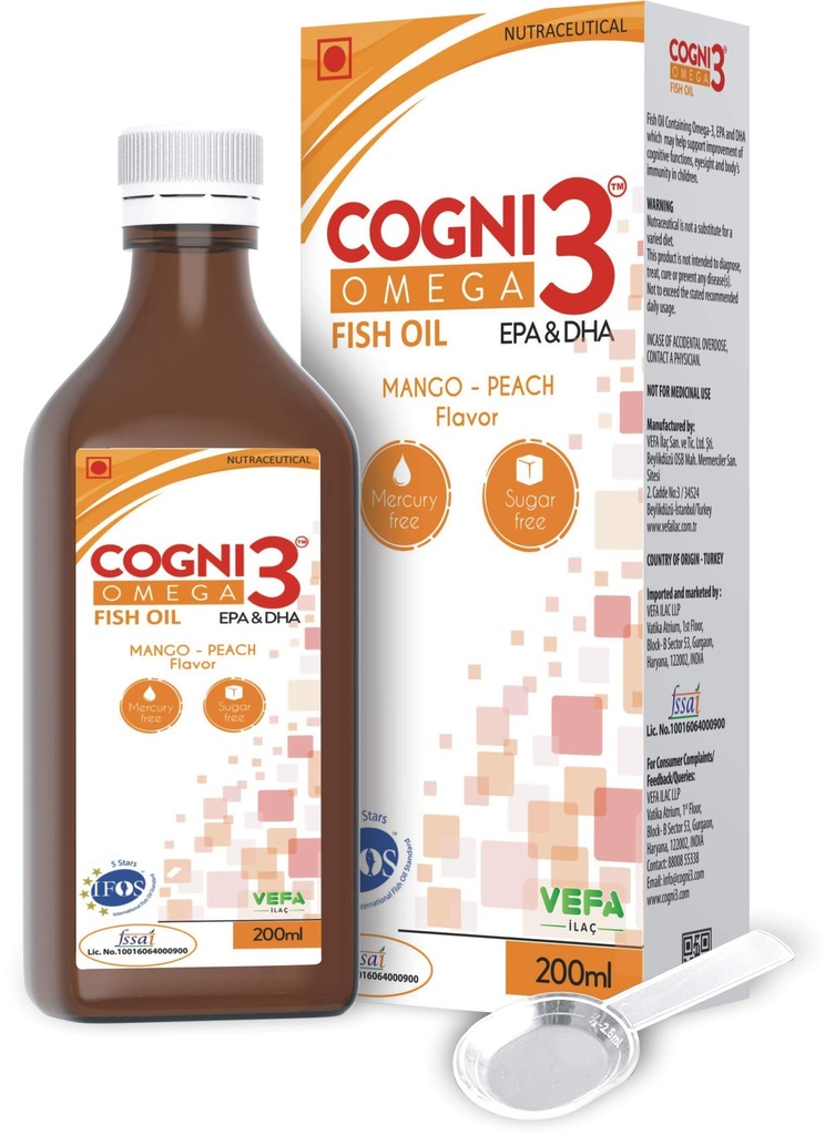 Cogni 3 Omega Fish Oil Syrup- Mango Peach Flavour