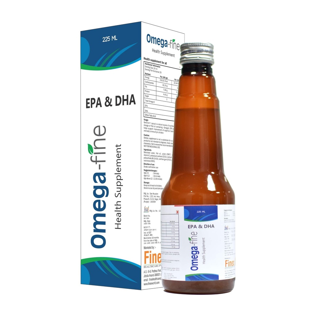 Health Supplement Syrup with Fish Oil (Omega-3, EPA, DHA) For Brain Health & Immunity (225 ml)