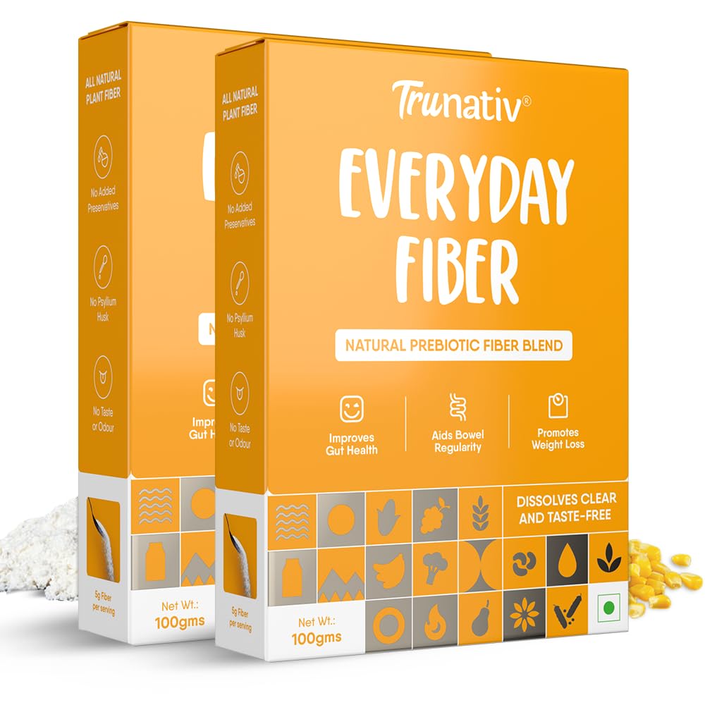 Trunativ Everyday Fiber Supplement Powder | Instant Acidity Relief & Bloating Relief | Prebiotic Fibre Supplement | Psyllium Husk Replacer & Isabgol Replacer | Gluten Free | Unflavored 200g (Pack of 2)