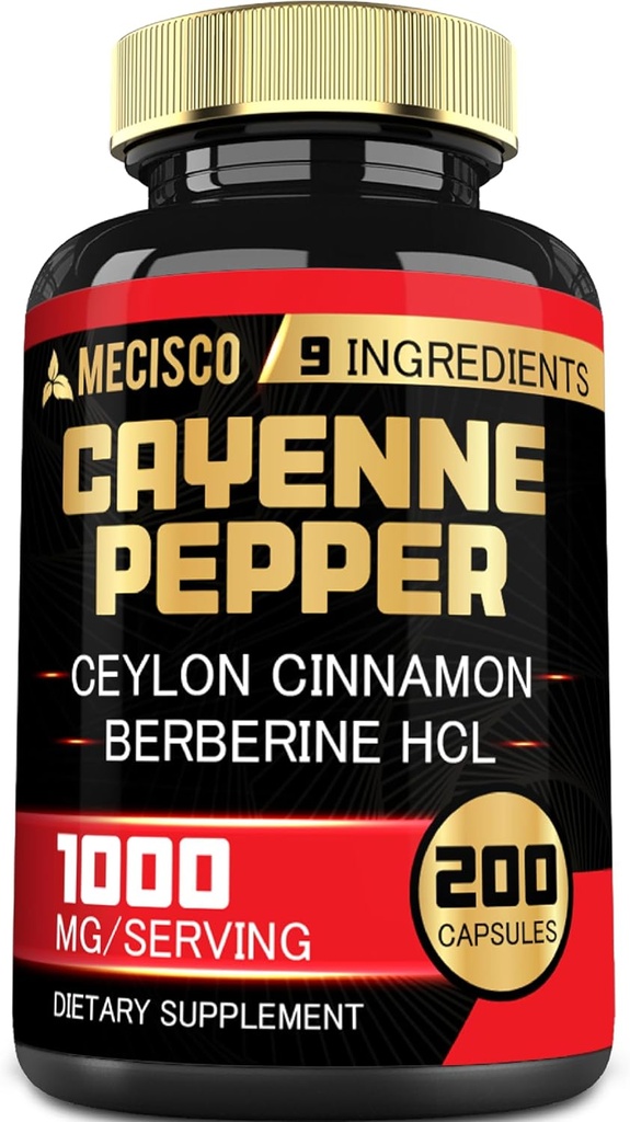 Cayenne Pepper Capsules with Turmeric Curcumin Root, Berberine HCl, Ceylon Cinnamon Bark & More - 200 Capsules - Support Digestion Health, Immuun System & Body Balance