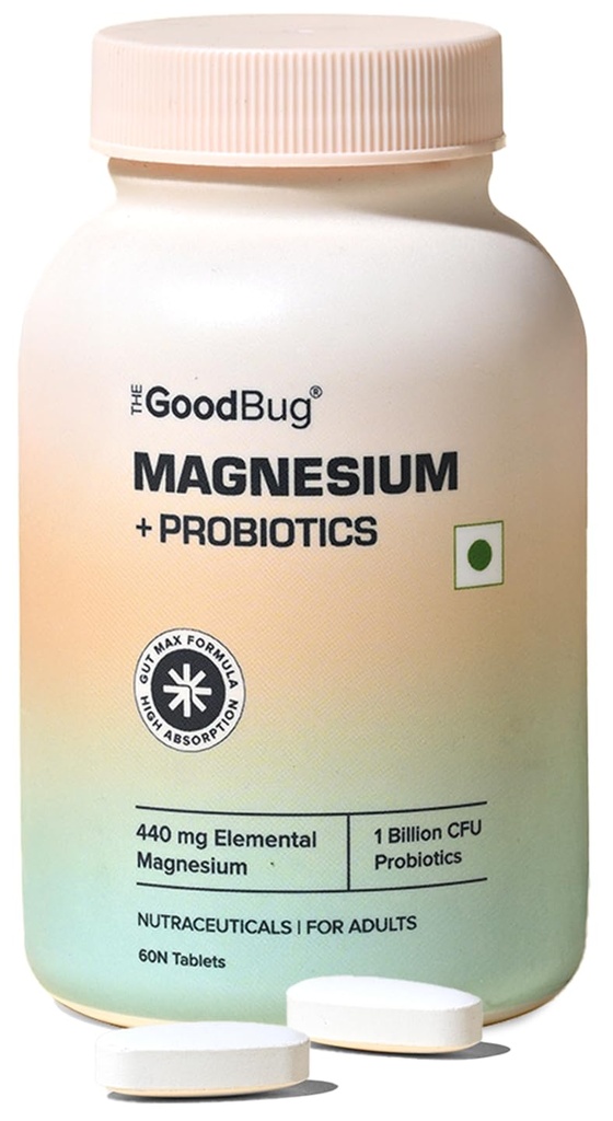 The Good Bug Magnesium Bisglycinate Tablets with Probiotics | 440mg Elemental Magnesium | Highly Bioavailable Form | Supports Muscle Recovery, Deep Sleep & Gut Health | 60 Tablets