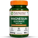 Pure Nutrition Magnesium Glycinate with Zinc Supplement 350 mg - 60 Tablets | High Absorption Magnesium Supplement for Bone, Muscle & Nerve Vitality | Supports Calm, Sleep Quality & Cramp Relief