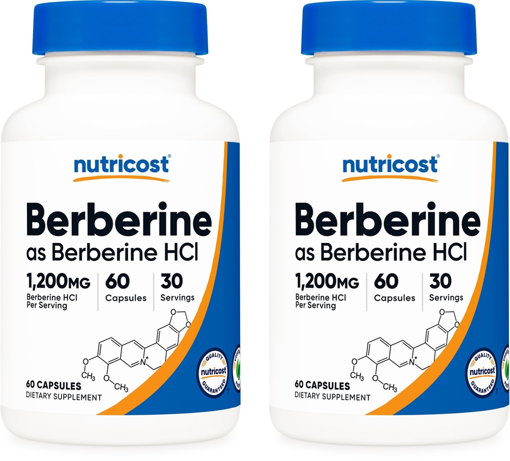 Nutricost Berberine HCl 600 mg, 60 capsules (2 flessen) - Glutenvrij, Veggie Caps, Non-GMO