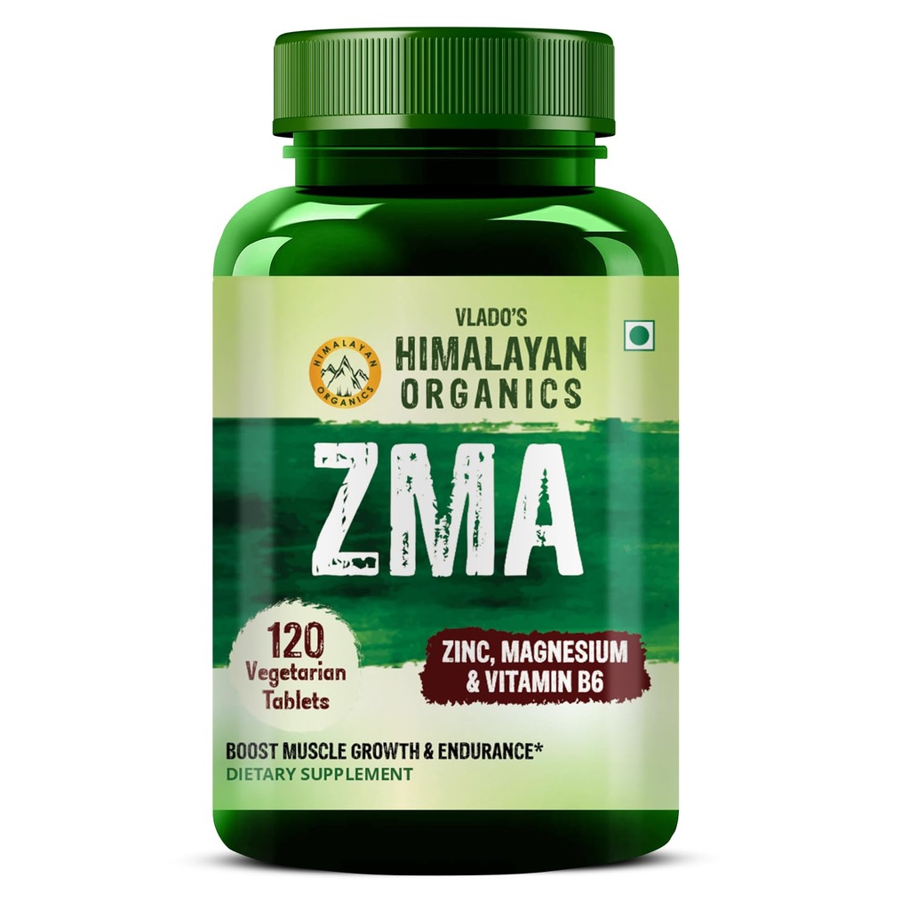 Vlado’s Himalayan Organics ZMA (Zinc Magnesium Aspartate ) Zinc Supplement For Men And Women - Zinc Tablets and Magnesium Supplements with Vitamin B6 - Support Muscle Recovery and Sleep Quality I Sports Recovery -Boost Muscle And Bone Strength - 120 Veg Tablets