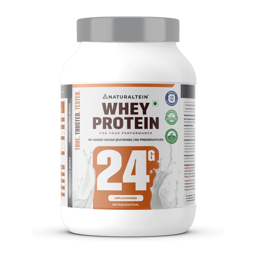 NATURALTEIN Natural Whey Max Protein – 24g Protein per Serving | Pure Unflavoured | Naturally Formulated | No Added Sugar | Non-GMO | Soy-Free & Gluten-Free | Smooth Mixability & Easy Digestion | 1 kg