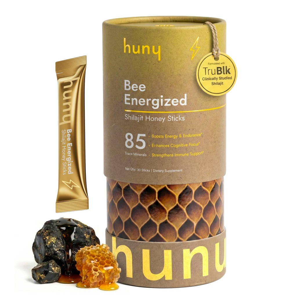 HUNY Bee Energised with Shilajit Honey Sticks (85+ Trace Minerals for Clean Energy, Focus & Immmune Support) Pur Himalayan Shilajit for Men & Women (Pack de 1)