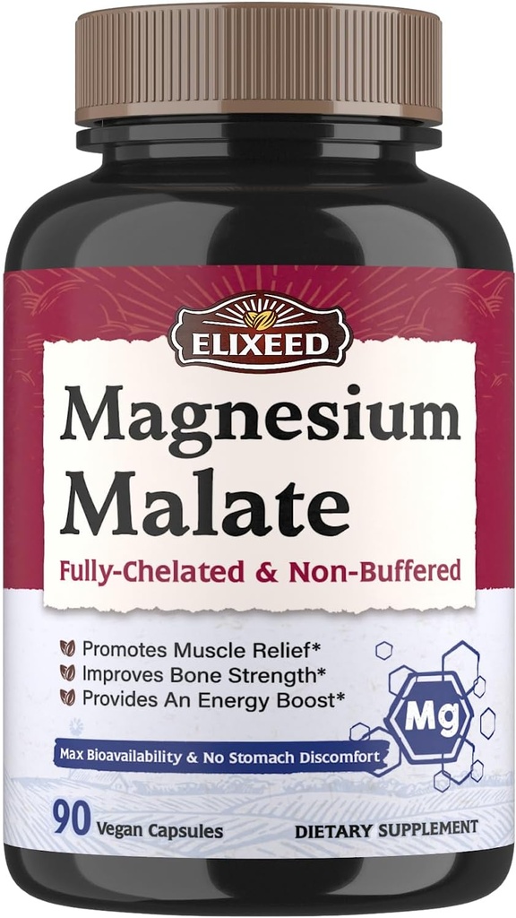 Magnesium Malate Capsules, Magnesium Supplementen, Chelated, High Absorptie & Biobeschikbaarheid, Mineral for Men, Women & Kids, Energy Production & Muscle Herstel, 90 Vegan Caps