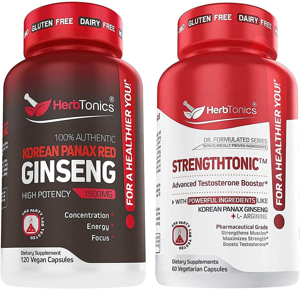 Herbtonics Koreaanse Panax Red Ginseng en Strengthtonic Testosteron Booster voor mannen bundel