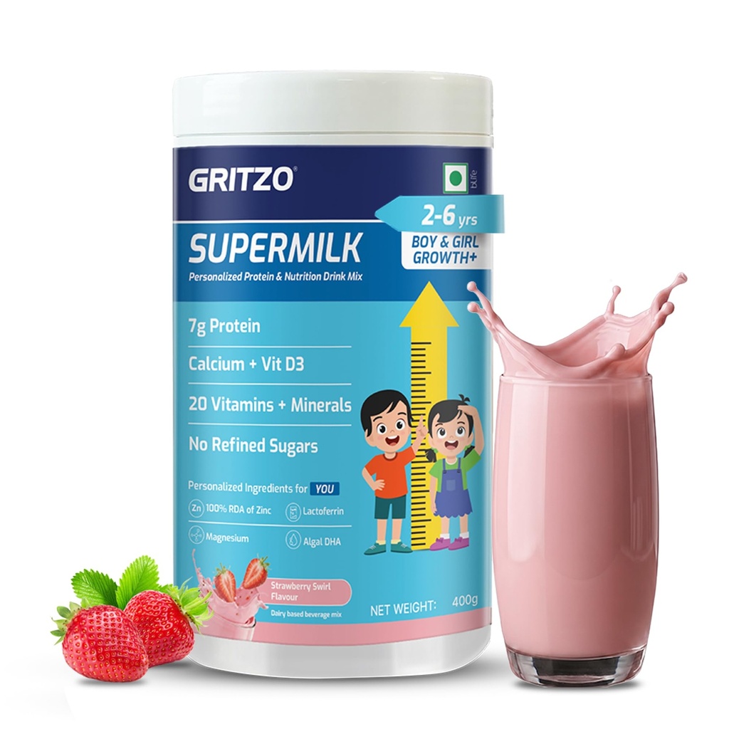 Gritzo SuperMilk Growth+ (2-6y Kids), Strawberry Swirl, 400g