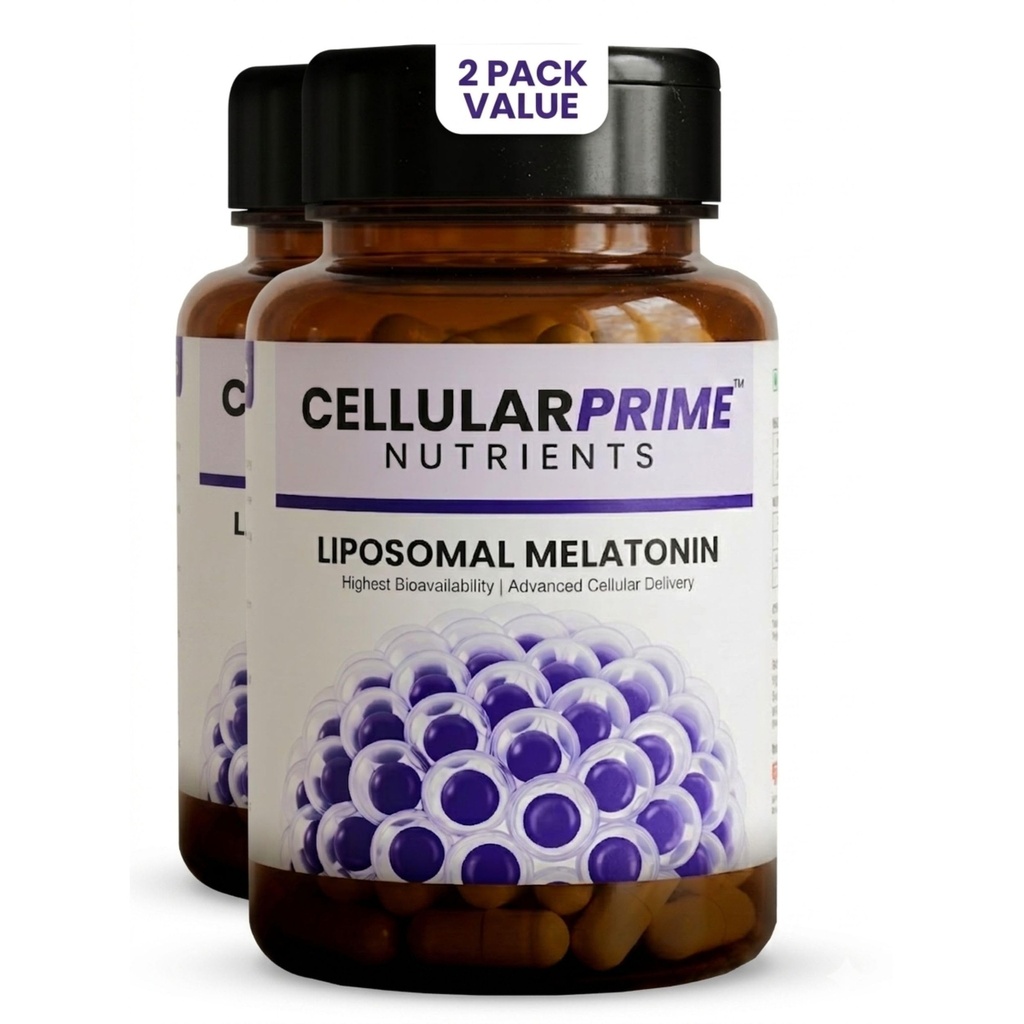 Cellular Prime Liposomal Melatonin 10mg | 60 Veg Capsules | 5x Absorption | Faster Deep Sleep, Stress Circadian Rhythm & Jet Lag Support | WHO-GMP | Non Habit Forming