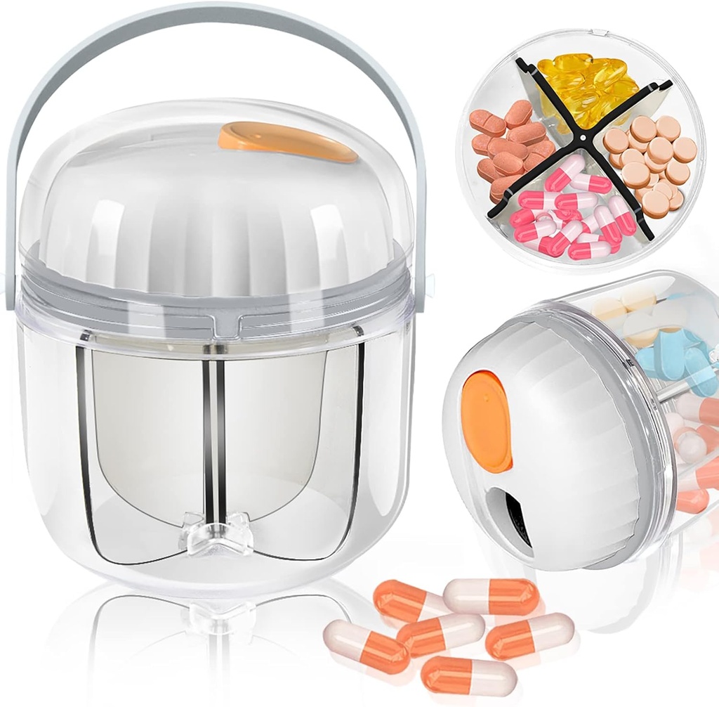 Pillendoos, PillenOrganisator voor Travel Cute Medicine Organizer NO-BPA Vocht Proof Medicine Container voor Vitaminen, Visolie, Supplementen (White)