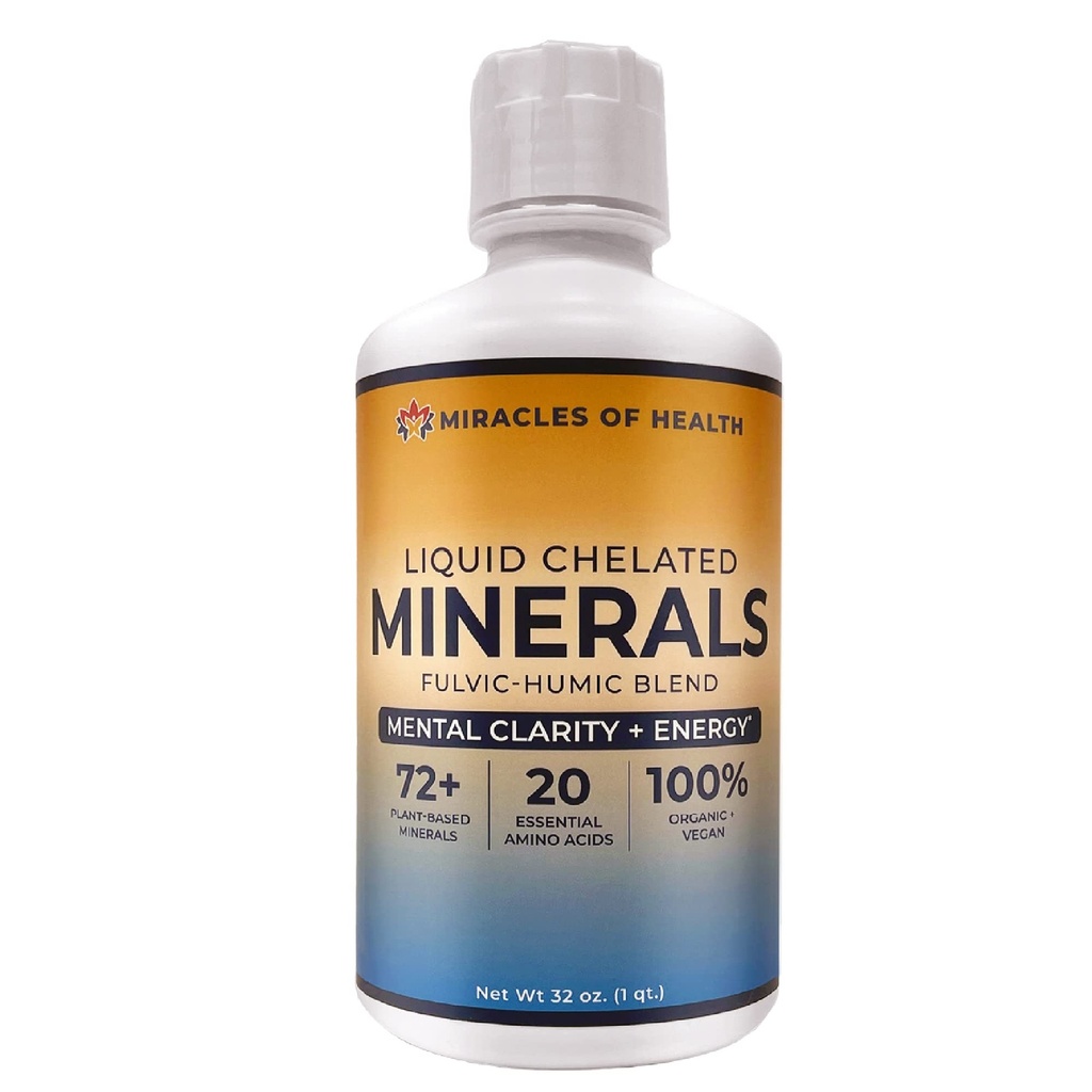 Vloeibare chelated minerals - Biologische Humic Fulvic Mineral Blend - 72+ Plant-based minerals, 20 Essential Amino acids - 100% Natural - 1 Month Supply, 32 fl. oz