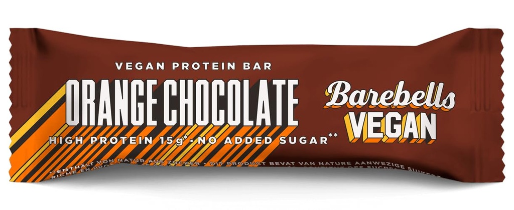 Barebells Vegan Orange Chocolate Protein Bar 55g – Plant-Based High Protein Snack, 15g Protein, No Added Sugar, Vegan Chocolate & Orange Flavor