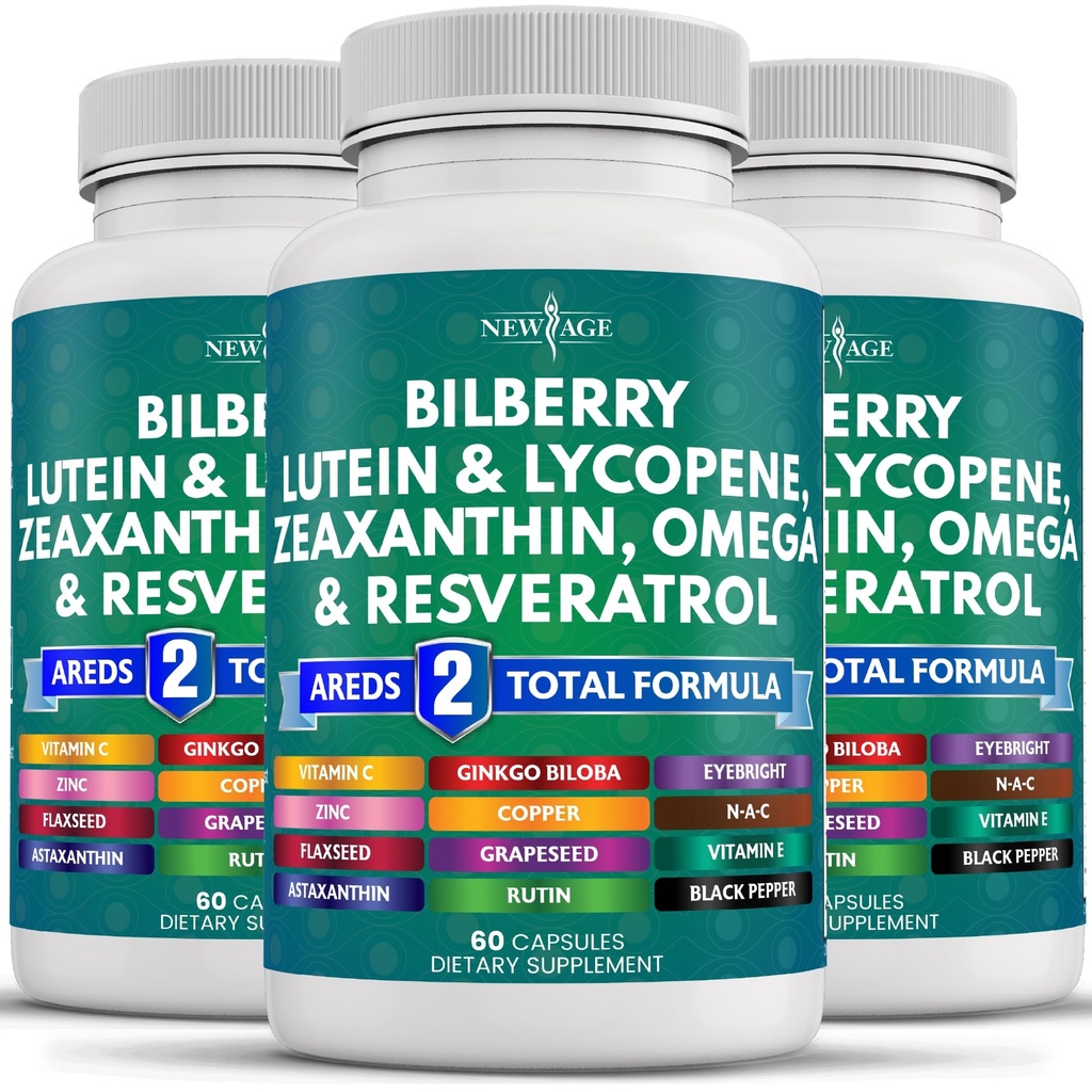 NIEUWE AGE Ooggezondheid Vitaminen met bosbes luteïne en zeaxanthine Lycopeen Resveratrol Grape Seed Extract Astaxanthine - Oogvitamine - 180 Tel.