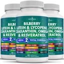 NOUVELLES Vitamines pour la santé des yeux avec la lutéine de la baie de Bil et la zéaxanthine Resvératrol Lycopène Extrait de graines de raisin Astaxanthine - Vitamine des yeux - 180 Compte