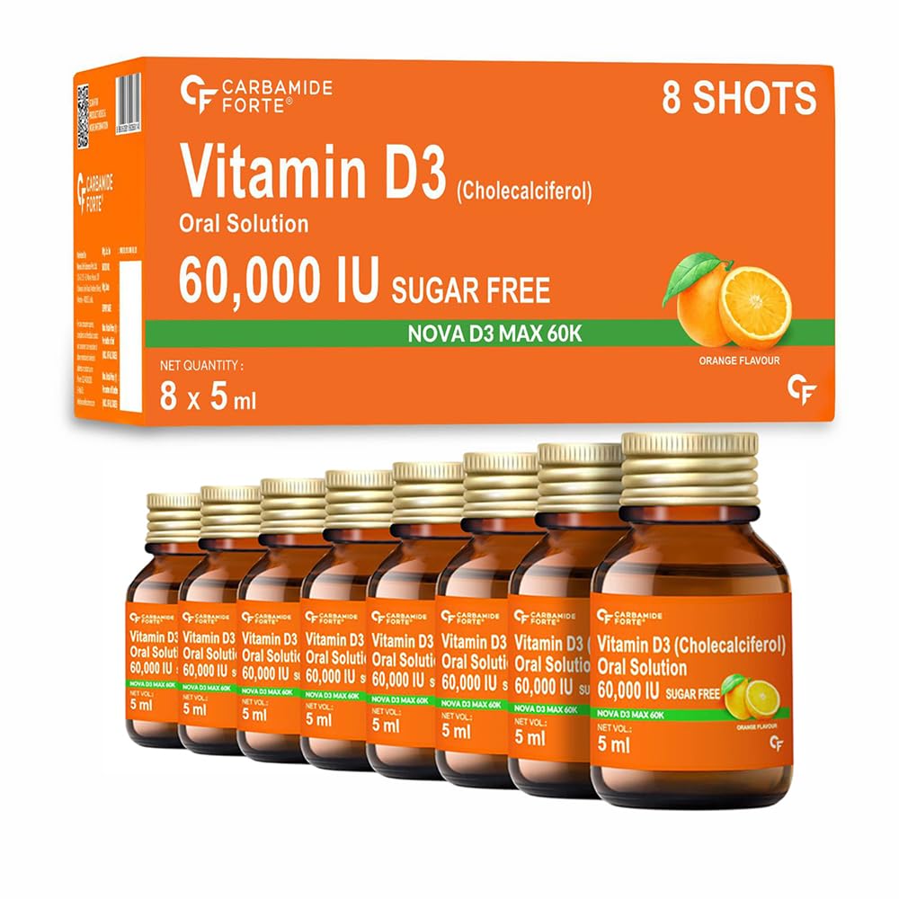 Carbamide Forte Vitamin D3 60000IU I Cholecalciferol Vitamin D3 60000 IU Oil Based & Sugar Free Nano Shots I Once in A Week - 5ml