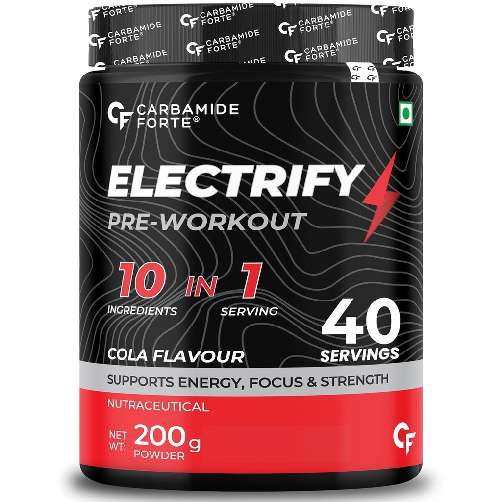 Carbamide Forte Pre Workout For Men & Women | Pre Workout Supplement For Men & Women For Energy, Focus & Strength | Pre-Workout Supplements For Gym | Cola Flavor - 200g