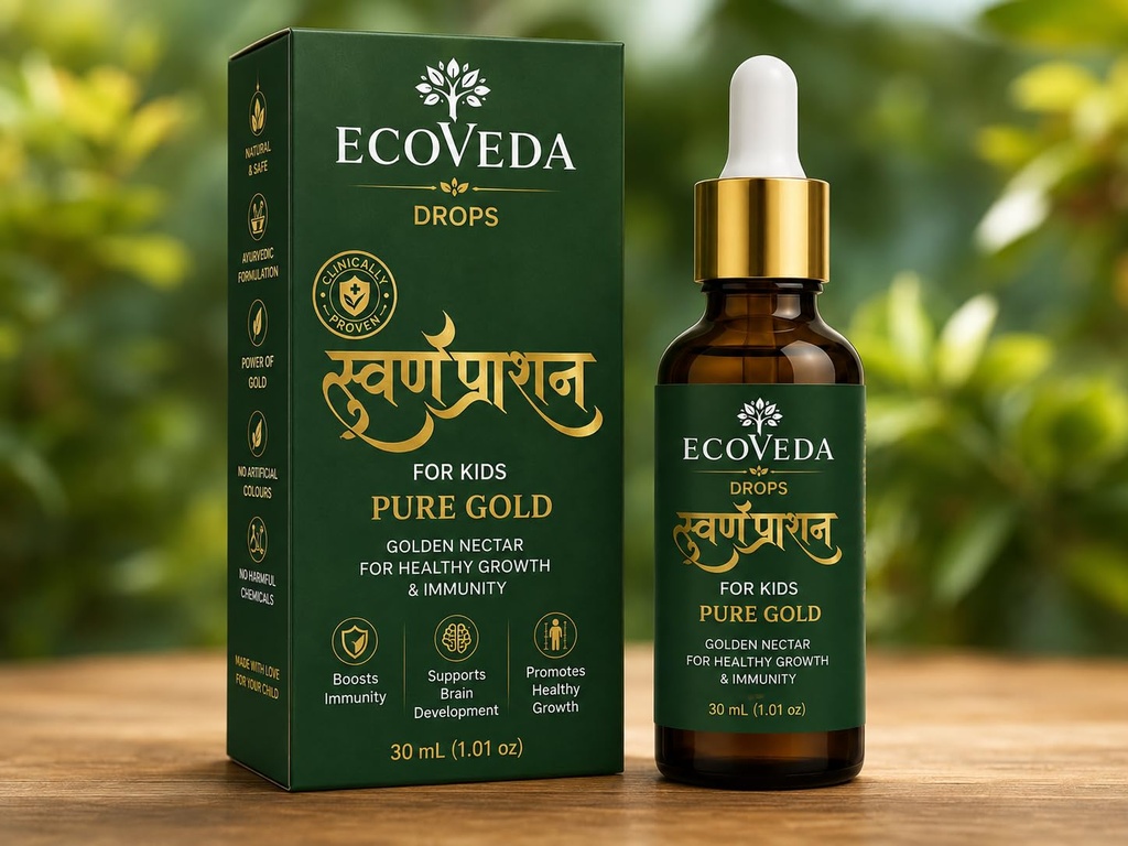 Swarnaprashan Drop For Kids - Natural Formulated With Pure 24Ct Gold | Healthy Growth | Golden Nectar | Improves Strength & Immunity Booster For Kids (0-16 Years) - 30Ml