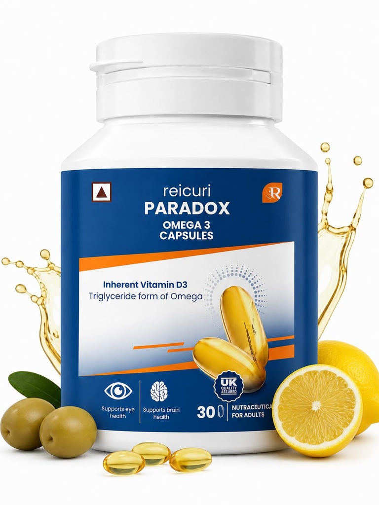 Reicuri Omega-3 Capsules | Advanced Omega-3 Fatty Acids 300mg (EPA 160mg & DHA 105mg) with Vitamins C, D3 & E | 5-in-1 Support: Heart · Brain · Eyes · Bones · Immunity | 30 Capsules