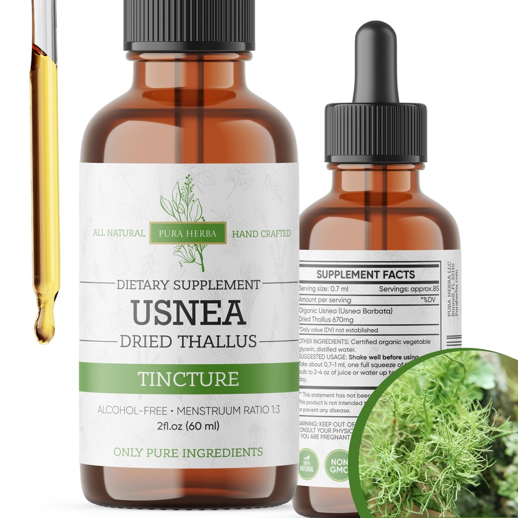 Biologische Usnea Liquid Drops - Natural Immune Support and Respiratory Health voor volwassenen - Vegan, Alcoholvrij, Made in USA, 2 Fl Oz