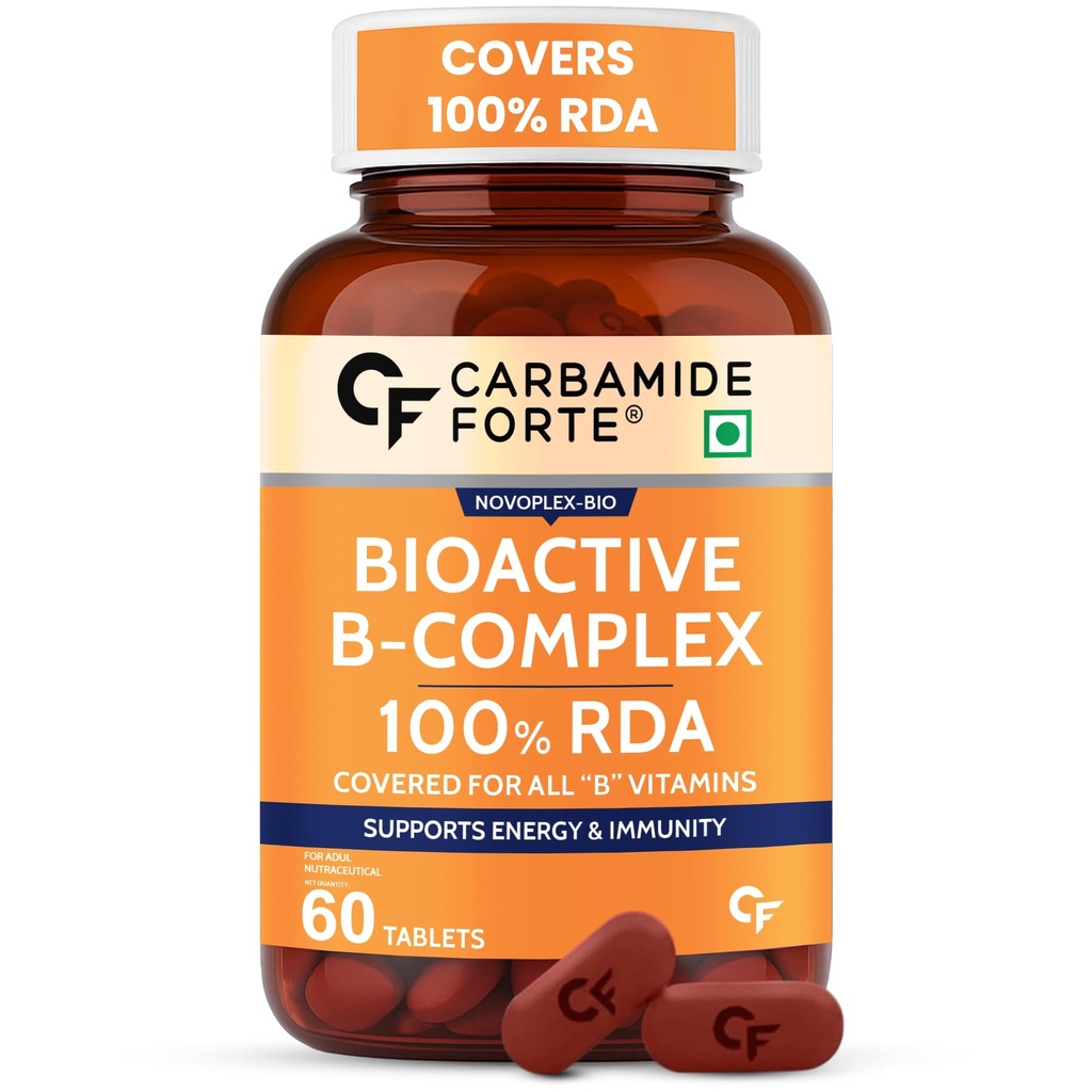 Carbamide Forte Bioactive B complex with Methylated B Vitamins | 100% RDA of most B Vitamins with B1, B2, B3, B5, B6, B9 & Vitamin B12 | With Choline, Myo-Inositol & Biotin - 60 Tablets