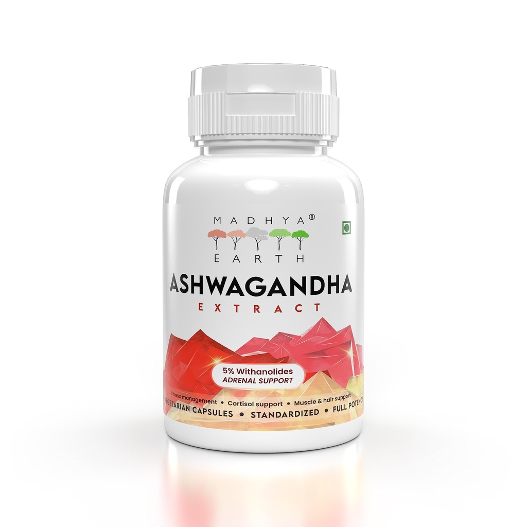 Ashwagandha Extract Veg Capsules | 5% Withanolides | Stress Management | Mood Balance | Quick Energy | 650mg | 100% Pure Extract | Vegetarian | Ayurvedic | Highest Strength