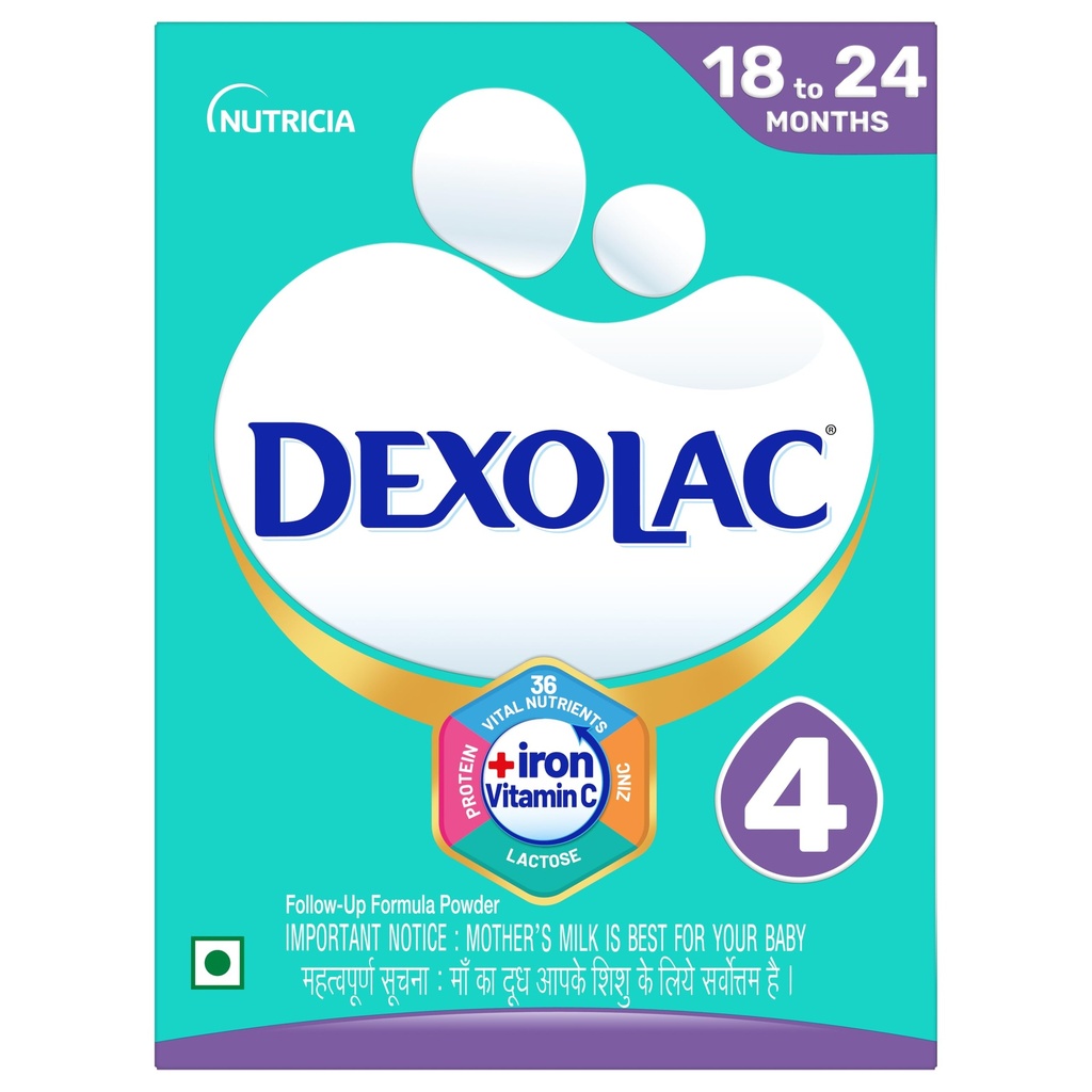Dexolac Stage 4 Follow up Formula for Babies - (18-24 months) - with Iron, Vit C, Zinc, Protein & other Vital nutrients - 400g -Bag-In-Box