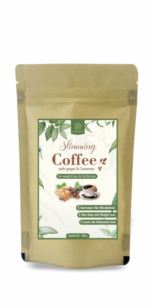 AL MASNOON Slimming Coffee/A Fat Burner/Made with Green Coffee & Dry Ginger for Weight Loss 100G