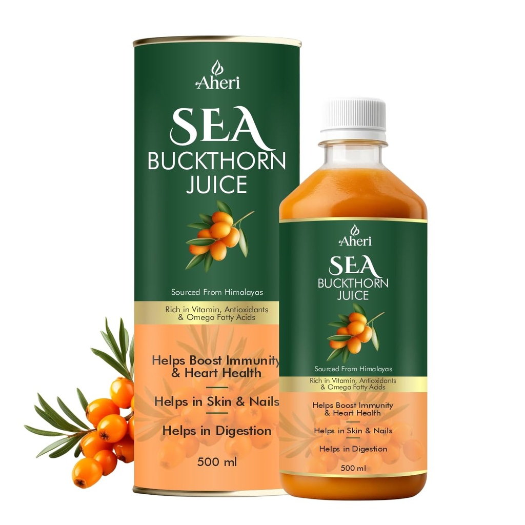 Sea Buckthorn Juice 500ml (Pack of 1) | Made from Pure Pressed Seabuckthorn Berry Pulp | Herbal Berry Juice with Natural Vitamin C, Omega 3 6 7 & 9 | No Added Sugar, Colour or Preservatives