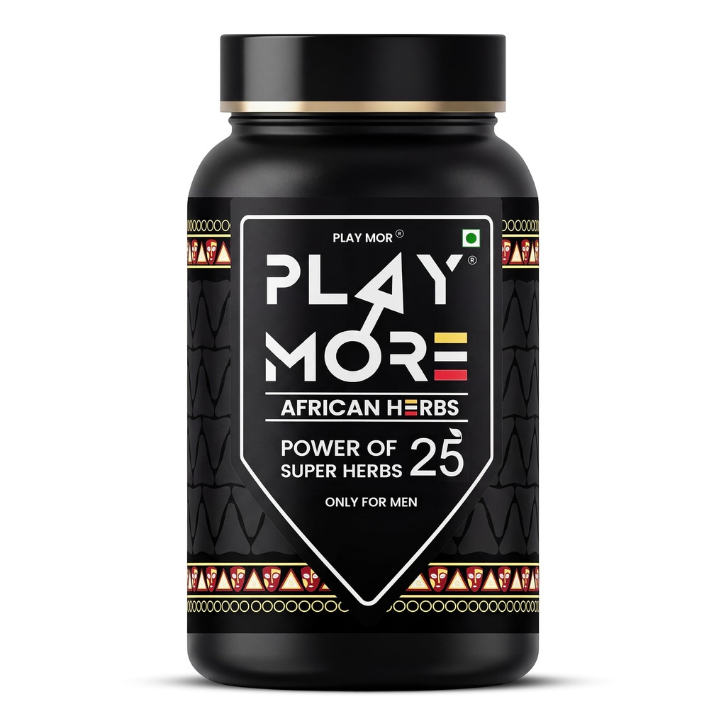 PLAY MOR African Herbs Strength Formula for Men – 150 gram | 25 Potent Herbs Including Shilajit, Musli, Kaunch Beej, Bala, Atibala & Purified Gold Ash | Daily Strength & Energy Support | 150g Powder