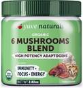 Yuve 6 Biologische Paddestoel Extract Poeder - Magische Blend van Reishi, Chaga, Lions Maine, Maitake, Cordyceps - Toevoegen aan Thee, Koffie, Smoothies - Energie Ondersteuning & Immune Defense - 2,82oz