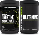 NutraBio Creatine Monohydraat Supplement, Unflavored, (300g) en L-Glutamine Poeder, (500g) 