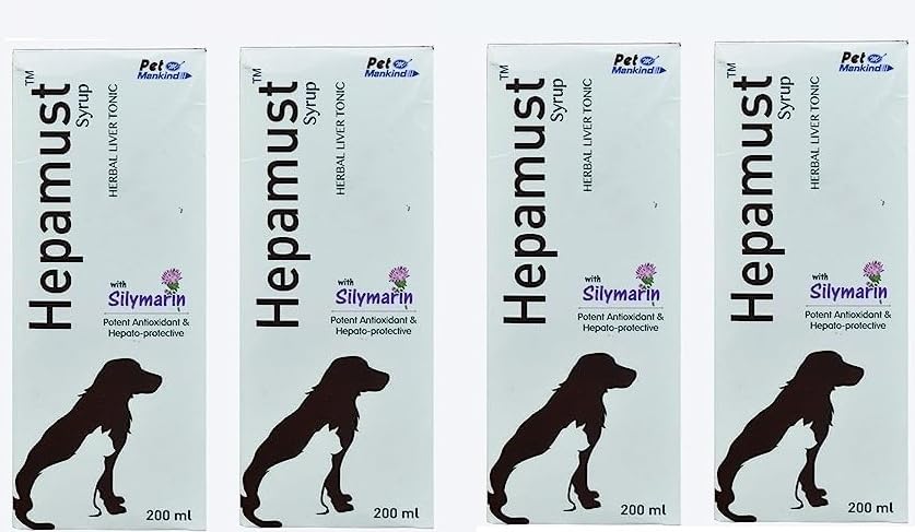 Hepamust Syrup (200x2 ml) Herbal Liver Tonic (Silymarin Potent Antioxidant Hepato-Protective) Helps in Anorexia & debility, for Cats & Dogs(Pack of 4)