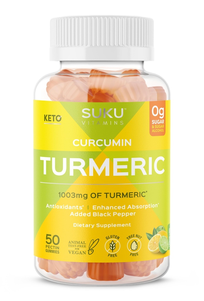 SUKU Kurkuma Curcumine Suikervrije Gummies met 1003mg Kurkuma - Zwarte peper beschermt de lever, verbetert de spijsvertering, ontsteking reactie & Joint Health 