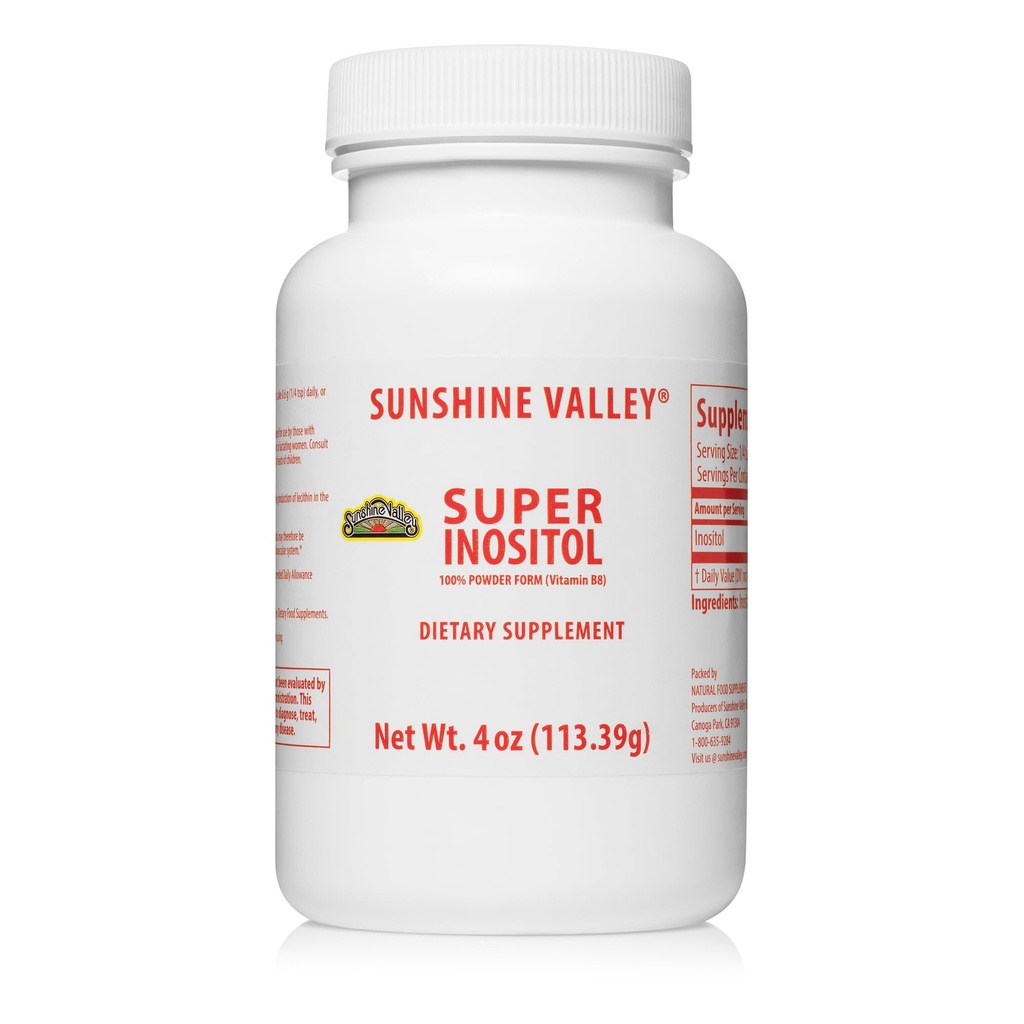 Sunshine Valley® Super Inositol, Vitamine B8 Poederd Dieetsupplement, Natuurlijke PCOS Vruchtbaarheid Supplement, Hormonale Balance & gezonde ovariële functie ondersteuning - 4 oz