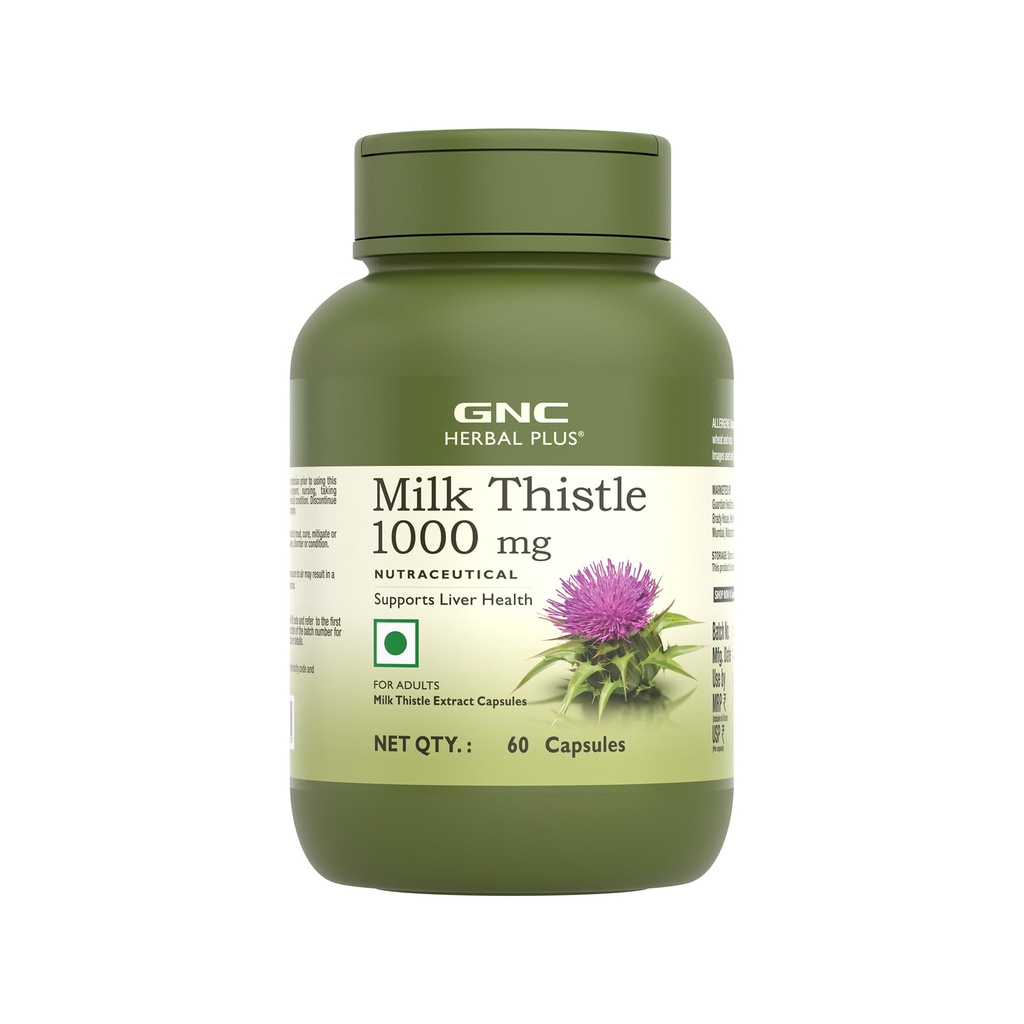 GNC Milk Thistle 1000mg | High Strength Liver Support Formula with 800mg Silymarin | Supports Healthy Liver Function & Natural Detoxification | 60 Veg Capsules