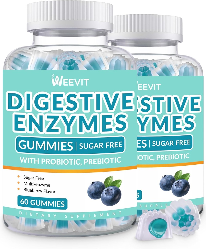 Digestieve enzymen Gummies, Kauwbare spijsverteringsenzymen voor vrouwen en mannen met probiotica en prebiotica Blend, suikervrij Veganistisch