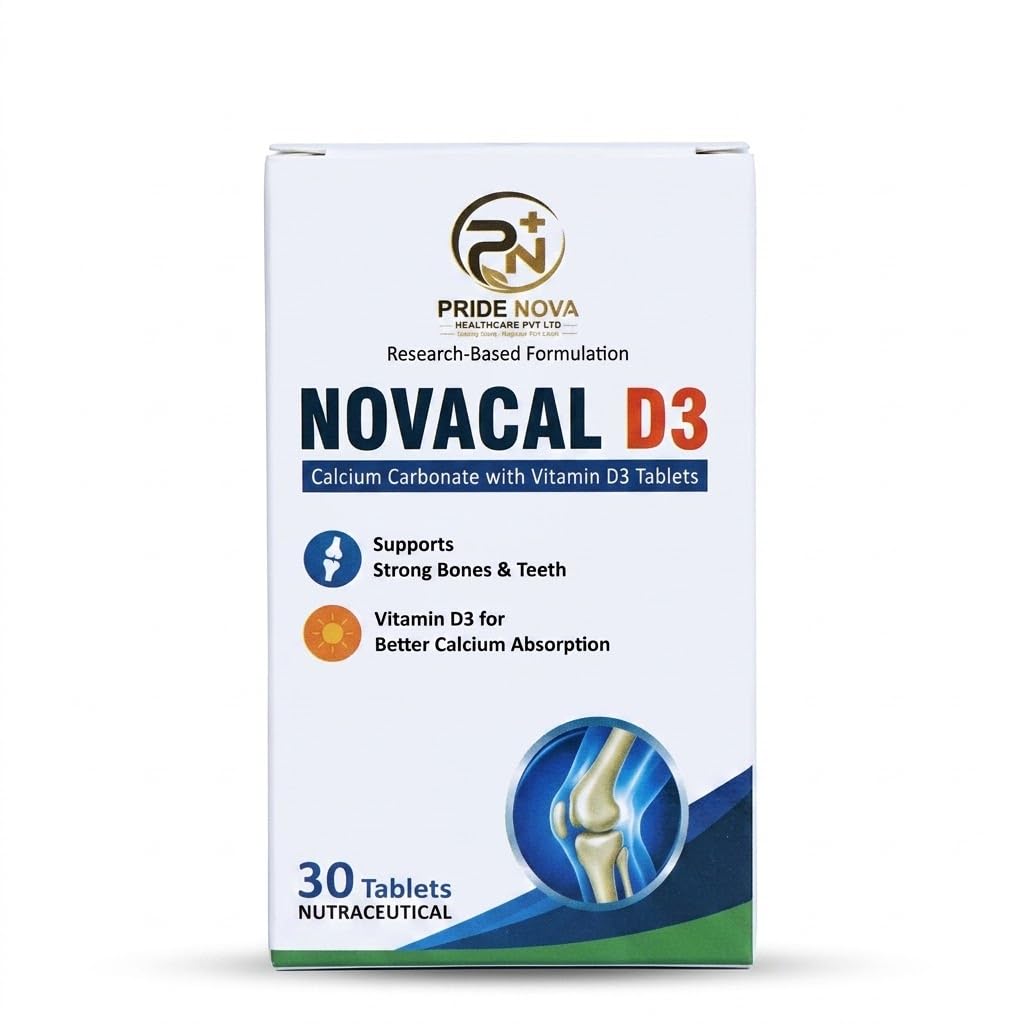 NovaCal D3 Calcium Carbonate with Vitamin D3 Tablets | Bone & Teeth Health Support | Daily Calcium & Vitamin D | 30 Tablets