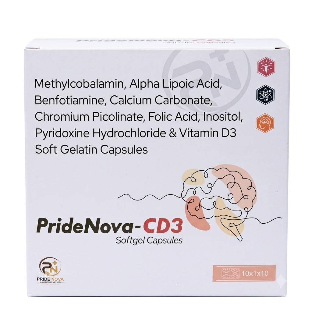 PrideNova-CD3 Softgel Capsules | Calcium, Vitamin B6 & Vitamin D3 | Daily Nutritional | Pack of 10 Capsules