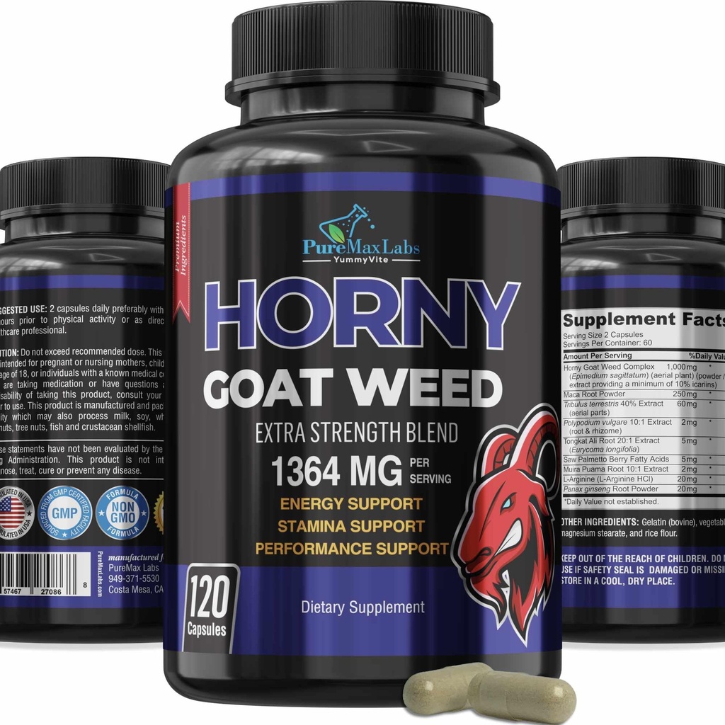 Geile geitenkruid Extra sterkte -120 Capsules w. Maca, L-Arginine, Ginseng - Boost Desire, Performance, Uithoudingsvermogen, Energie, Non-GMO Formule, 120 Capsules
