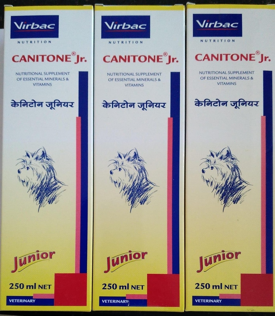 Virbac Canitone Jr Liquid - Nutritional Vitamin Supplement for Dogs and Cats 250 Ml - Pack of 3
