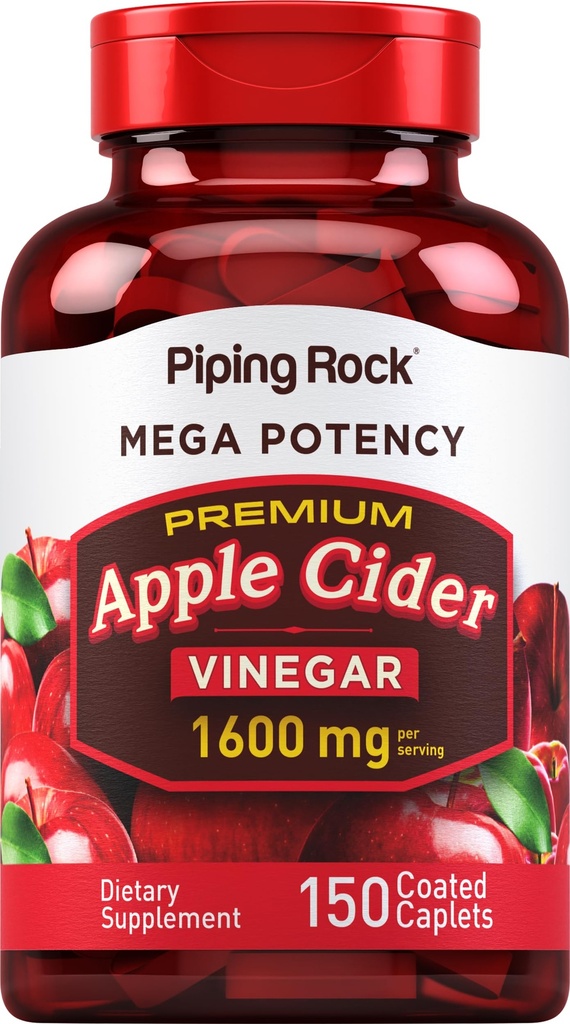 Piping Rock Apple Cider Vinegar Capsule Caplets | 1600mg | 150 Pills | High Potency | Extra Strength ACV Supplement | Vegetarian, Non-GMO, Gluten Free