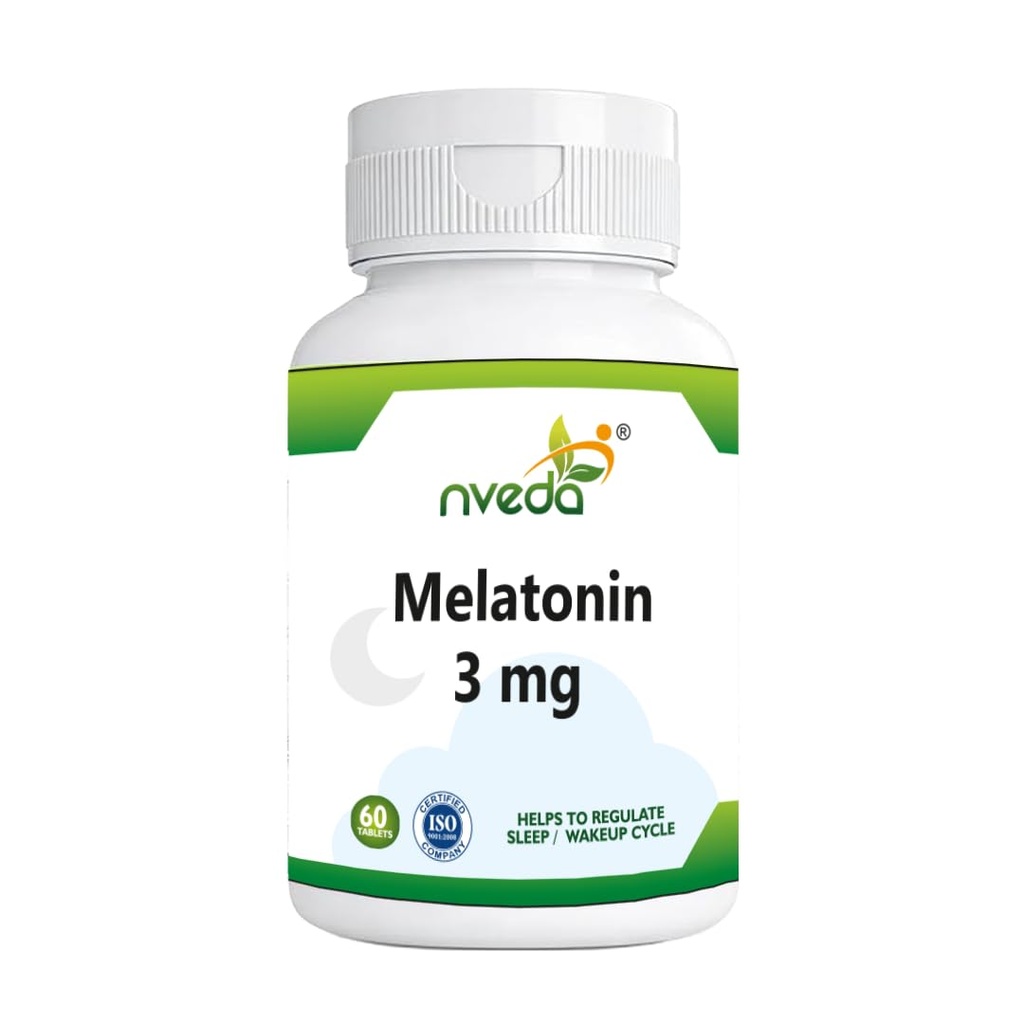 Nveda Melatonin 3mg | Natural Sleep Aid Supplement | Supports Deep Sleep, Stress & Anxiety Relief | Non-Habit Forming | 60 Tablets