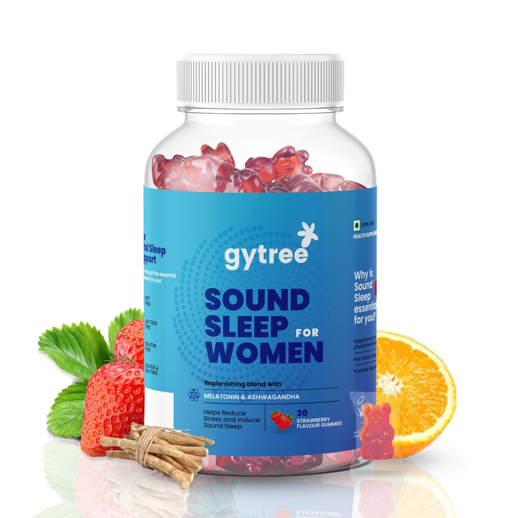 Gytree Melatonin 5mg Sleep Gummies for Women with Ashwagandha | Sleep Support Supplement | Helps Relax & Supports Restful Sleep | Strawberry Flavour 30 Gummies