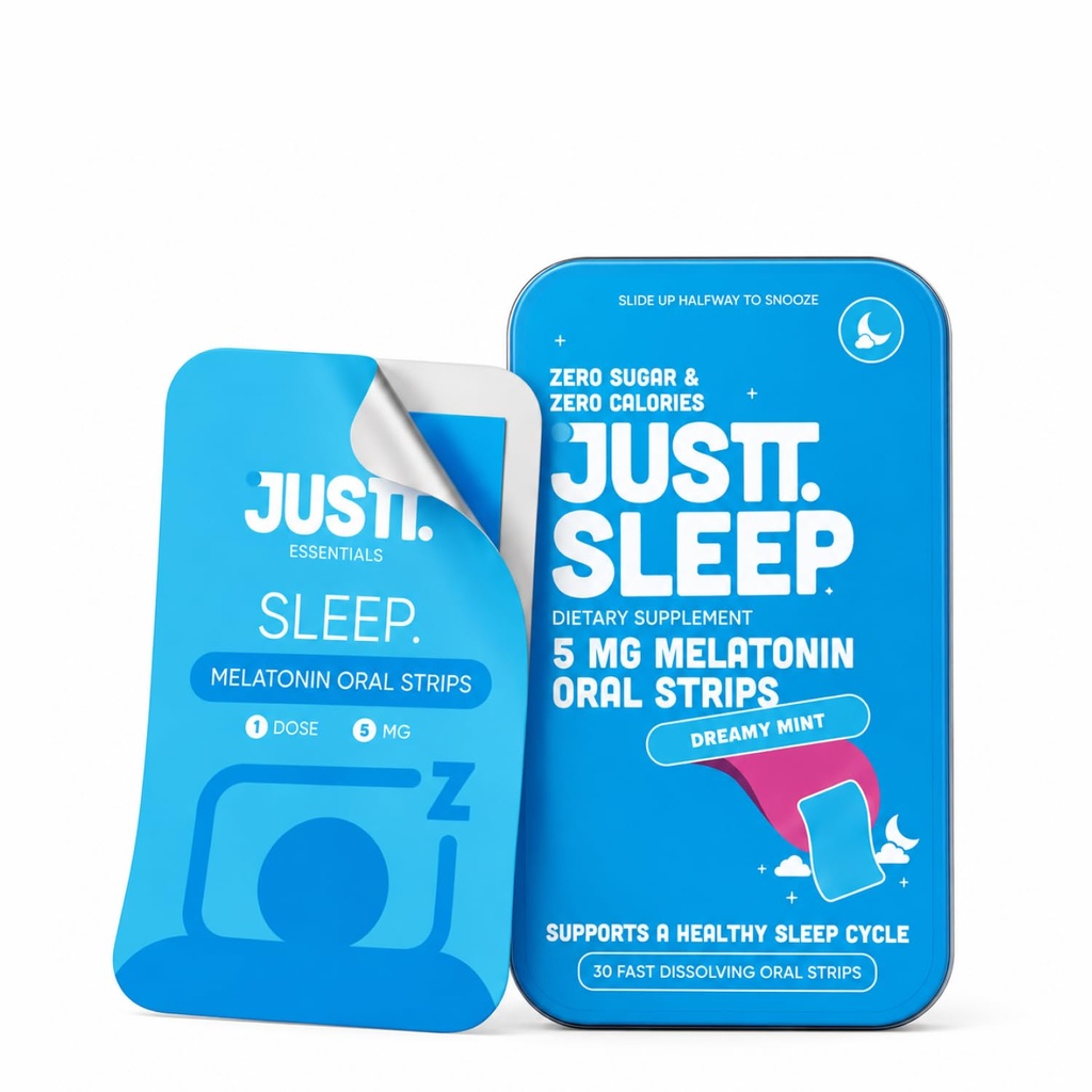 JUSTT ESSENTIALS Sleep Melatonin Oral Strips | Melts Into Restful Sleep | Dreamy Mint Flavour | 5mg | Bedtime Wellness | Vegan Sugar Free | 30 Strips