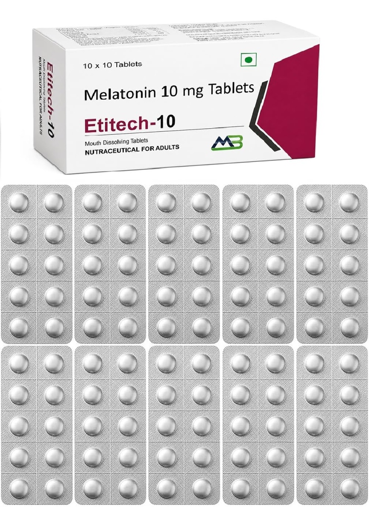 Etitech-10 Melatonin 10mg Chewable Sleep Tablet, (100 Tablets) 1 Box