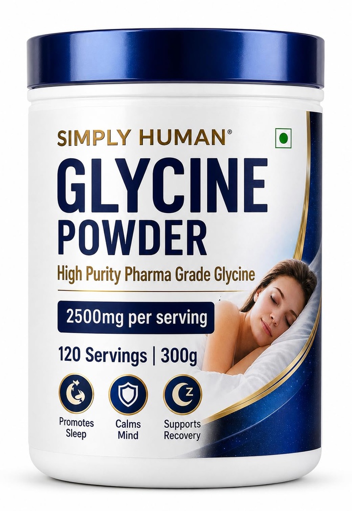 Simply Human® 100% Pure Pharma Grade Glycine Powder 300g | Neurotransmitter Amino Acid | Sleep, Calmness & Relaxation Support | Single Ingredient Supplement